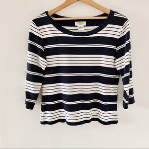 Talbots Striped 3/4 Sleeve Boatneck Cotton Top M